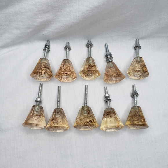 Ten Retro Diamond Shaped Clear Resin Copper Wire Decorative Drawer Pulls - Picture 2 of 6